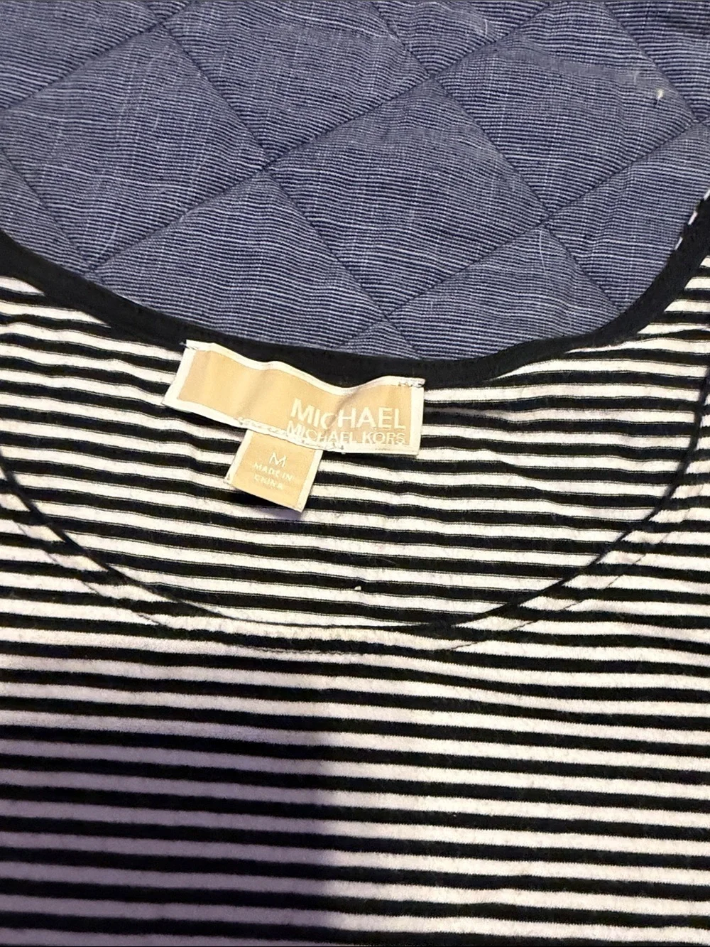 Michael Kors Navy and White Striped Cold-Shoulder Tee